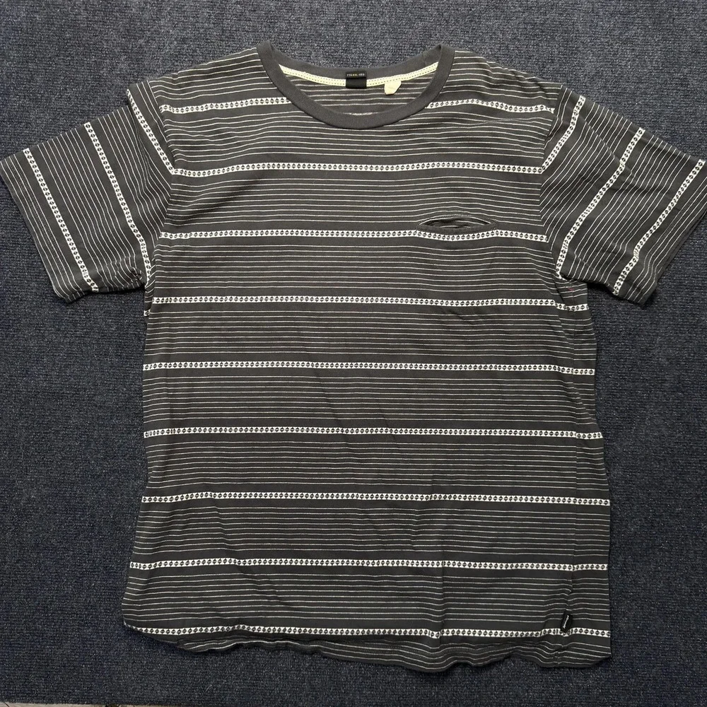 Quiksilver Striped Shirt Mens 2XL Gray Pocket Crewneck Soft Jersey Tee T-Shirt